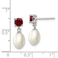 1.225 ct. t.w. Garnet and Freshwater Cultured Pearl Rhodium-plated 7-8mm Teardrop Earrings in Sterling Silver