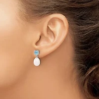 1.225 ct. t.w. Blue Topaz and Freshwater Cultured Pearl Rhodium-plated 7-8mm Teardrop Earrings in Sterling Silver
