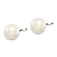 Sterling Silver 8-8.5mm Button Freshwater Cultured Pearl / Stab. Turquoise / Black Agate Earrings Set