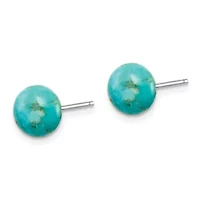 Sterling Silver 8-8.5mm Button Freshwater Cultured Pearl / Stab. Turquoise / Black Agate Earrings Set