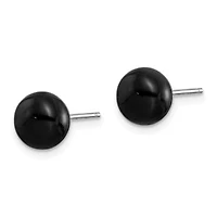 Sterling Silver 8-8.5mm Button Freshwater Cultured Pearl / Stab. Turquoise / Black Agate Earrings Set