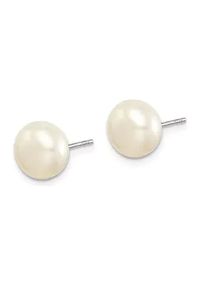 Sterling Silver Rhodium-plated 7 Pairs 8-9mm Freshwater Cultured Pearl Stud Earrings Set