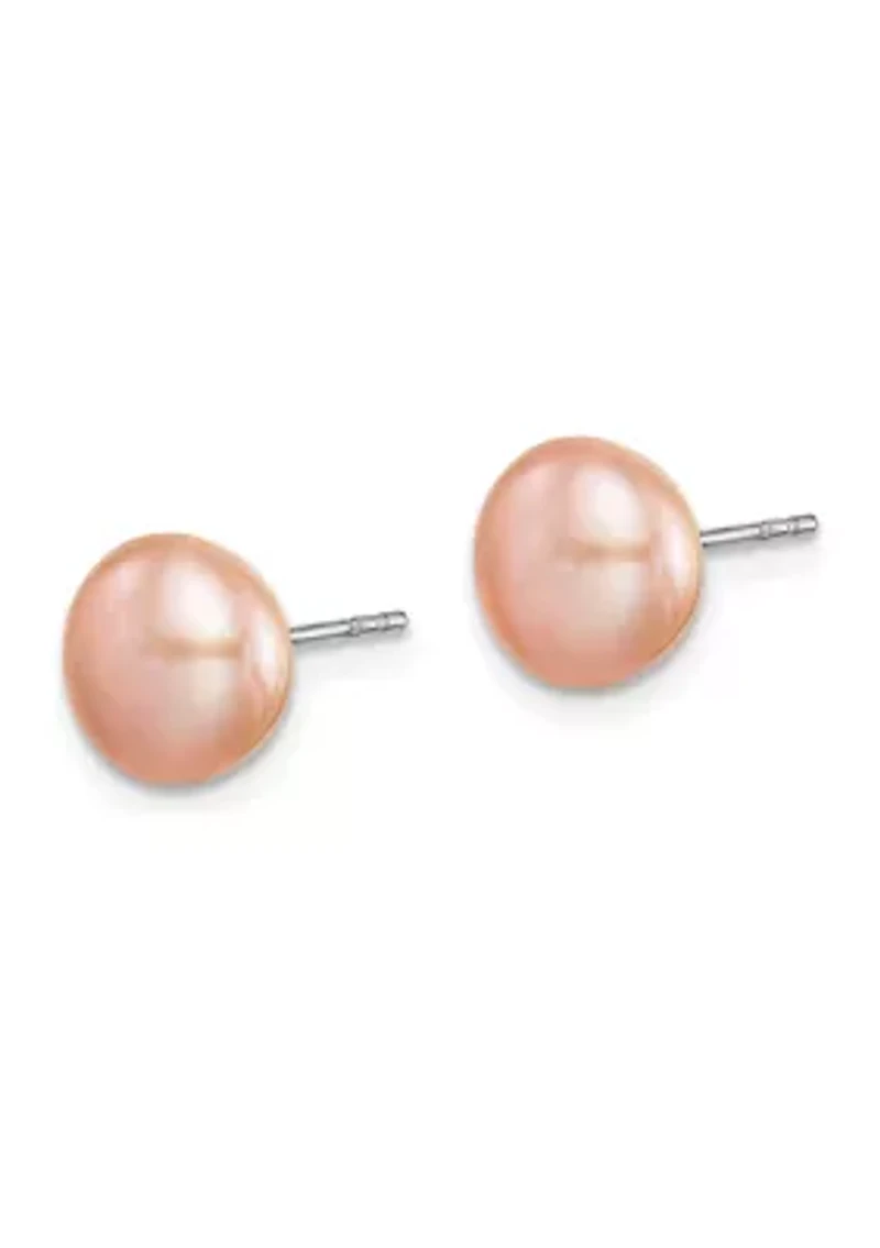 Sterling Silver Rhodium-plated 7 Pairs 8-9mm Freshwater Cultured Pearl Stud Earrings Set