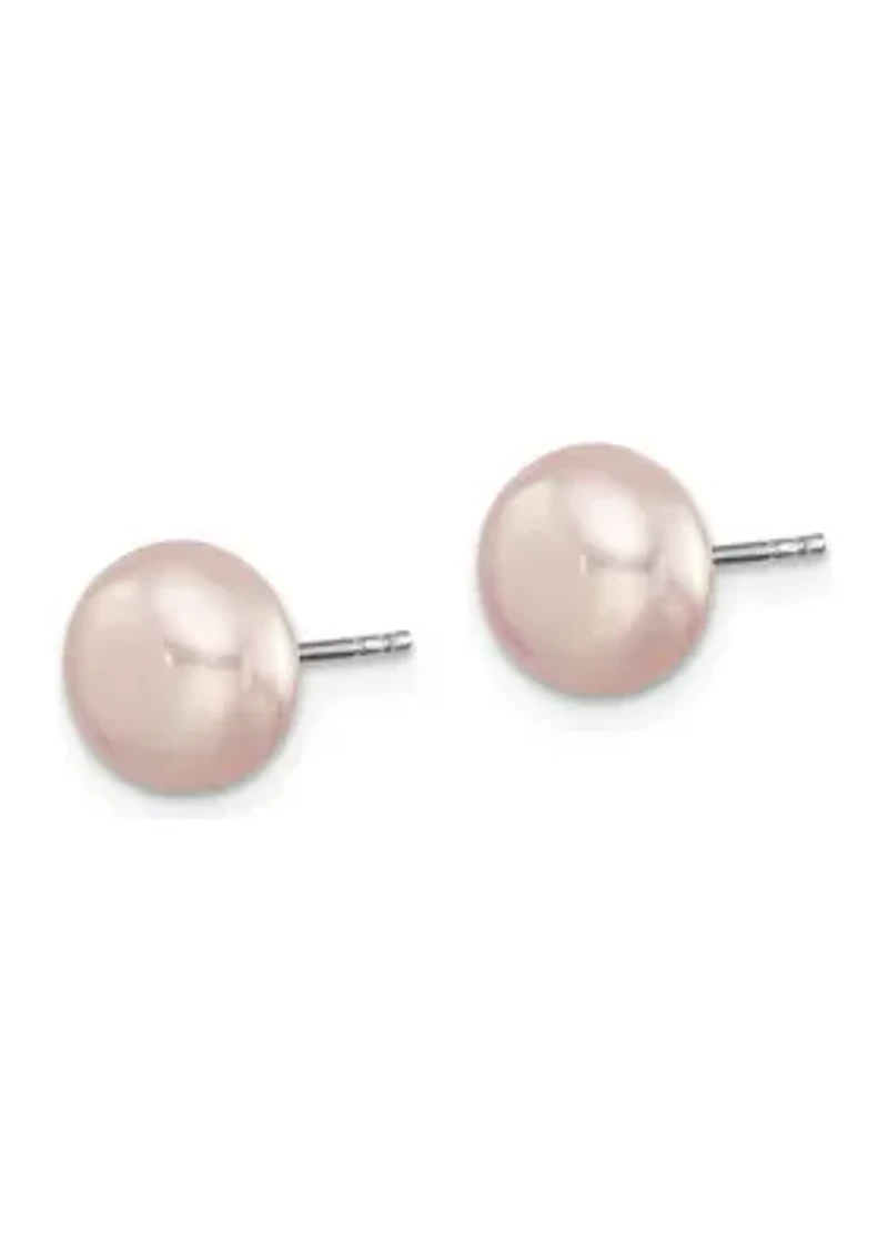 Sterling Silver Rhodium-plated 7 Pairs 8-9mm Freshwater Cultured Pearl Stud Earrings Set