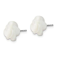 Sterling Silver Rhodium-plated 10mm White Mother of Pearl Flower Earrings