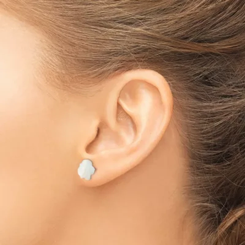 Sterling Silver Rhodium-plated 10mm White Mother of Pearl Flower Earrings