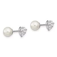 Sterling Silver Rhodium-plated Cubic Zirconia/Imitation Shell Pearl Front/Back Earrings