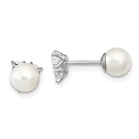 Sterling Silver Rhodium-plated Cubic Zirconia/Imitation Shell Pearl Front/Back Earrings