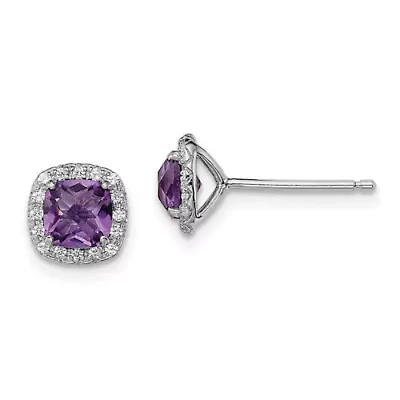 1.02 ct. t.w. Amethyst and 1/6 ct. t.w. Lab Created White Sapphire Earrings in Rhodium-plated Sterling Silver