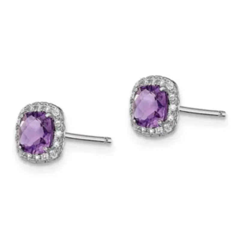 1.02 ct. t.w. Amethyst and 1/6 ct. t.w. Lab Created White Sapphire Earrings in Rhodium-plated Sterling Silver