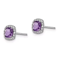 1.02 ct. t.w. Amethyst and 1/6 ct. t.w. Lab Created White Sapphire Earrings in Rhodium-plated Sterling Silver