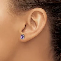 1.02 ct. t.w. Amethyst and 1/6 ct. t.w. Lab Created White Sapphire Earrings in Rhodium-plated Sterling Silver