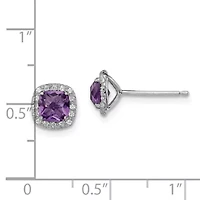 1.02 ct. t.w. Amethyst and 1/6 ct. t.w. Lab Created White Sapphire Earrings in Rhodium-plated Sterling Silver