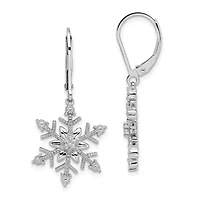 0.01 ct. t.w. Diamond Snowflake Leverback Earrings in Rhodium-plated Sterling Silver