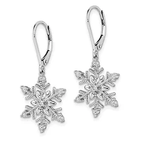 0.01 ct. t.w. Diamond Snowflake Leverback Earrings in Rhodium-plated Sterling Silver