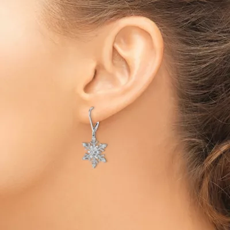 0.01 ct. t.w. Diamond Snowflake Leverback Earrings in Rhodium-plated Sterling Silver