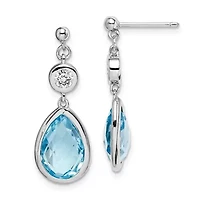 6.68 ct. t.w. Sky Blue Topaz and 3/4 ct. t.w. White Topaz Post Dangle Earrings in Rhodium-plated Sterling Silver