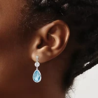 6.68 ct. t.w. Sky Blue Topaz and 3/4 ct. t.w. White Topaz Post Dangle Earrings in Rhodium-plated Sterling Silver
