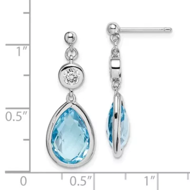 6.68 ct. t.w. Sky Blue Topaz and 3/4 ct. t.w. White Topaz Post Dangle Earrings in Rhodium-plated Sterling Silver
