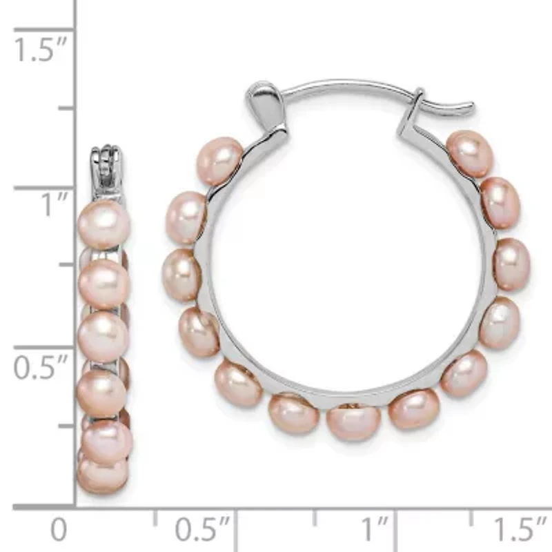 Sterling Silver Rhodium-plated 4-5mm Pink Freshwater Cultured Pearl Hoop Earrings