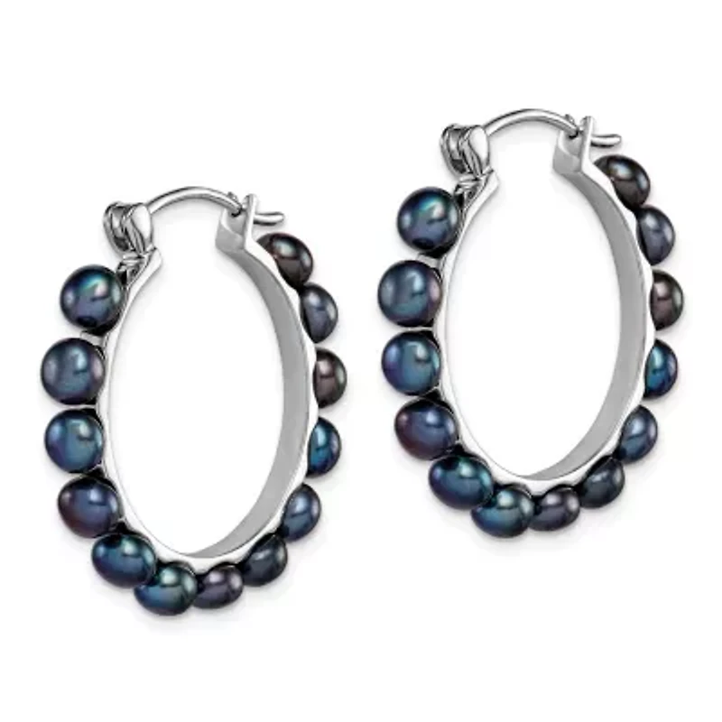 Sterling Silver Rhodium-plated 4-5mm Freshwater Cultured Pearl Hoop Earrings