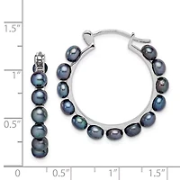 Sterling Silver Rhodium-plated 4-5mm Freshwater Cultured Pearl Hoop Earrings