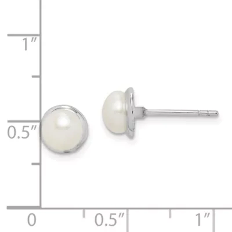 Sterling Silver Rhodium-plated 6-7mm White Button Freshwater Cultured Pearl Earrings