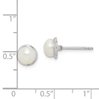 Sterling Silver Rhodium-plated 6-7mm White Button Freshwater Cultured Pearl Earrings