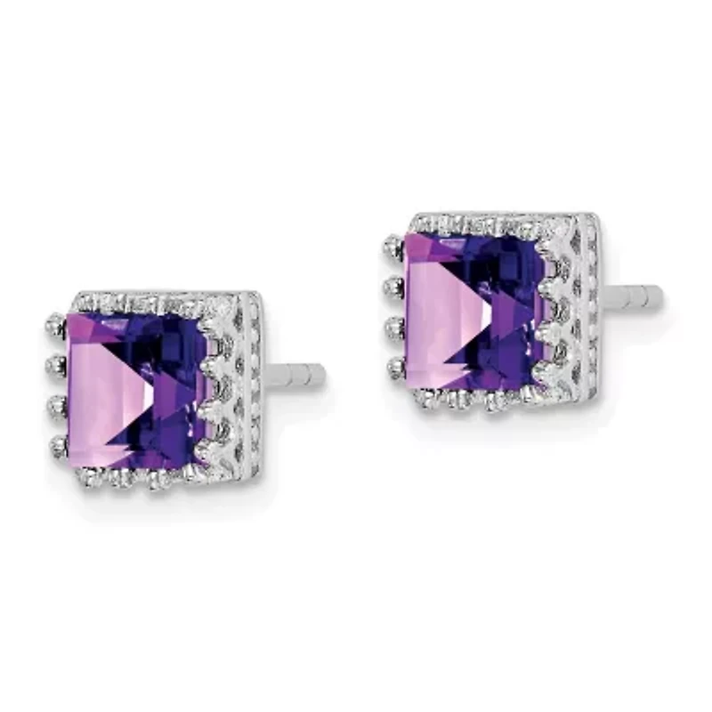 2 ct. t.w. Amethyst Polished Post Earrings in Rhodium-plated Sterling Silver