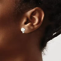 Sterling Silver Rhodium-plated 6-7mm White Button Freshwater Cultured Pearl Cubic Zirconia Earrings