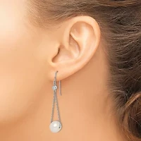 Sterling Silver Rhodium-plated 9-10mm White Freshwater Cultured Pearl Cubic Zirconia Dangle Earrings