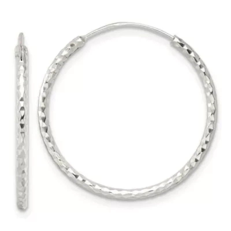 Sterling Silver Polished Diamond-cut Endless Hoop Earrings