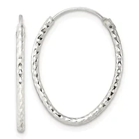 Sterling Silver Polished Diamond-cut Oval Endless Hoop Earrings