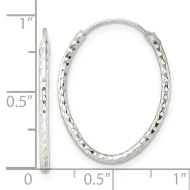 Sterling Silver Polished Diamond-cut Oval Endless Hoop Earrings