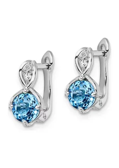 2 ct. t.w. Swiss Blue Topaz and White Topaz Hinged Earrings in Rhodium-Plated Sterling Silver