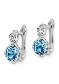 2 ct. t.w. Swiss Blue Topaz and White Topaz Hinged Earrings in Rhodium-Plated Sterling Silver