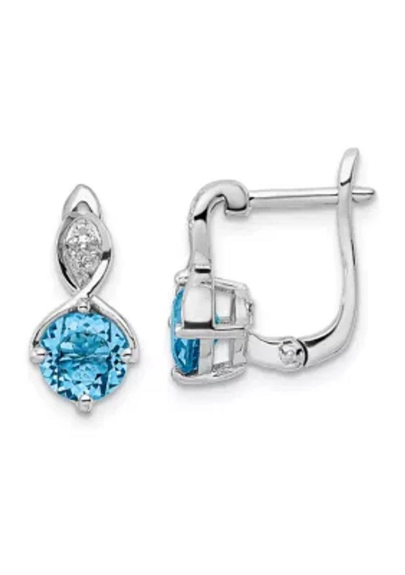 2 ct. t.w. Swiss Blue Topaz and White Topaz Hinged Earrings in Rhodium-Plated Sterling Silver