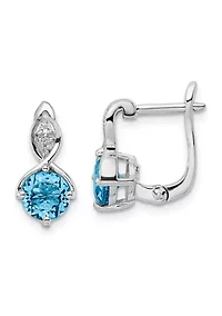 2 ct. t.w. Swiss Blue Topaz and White Topaz Hinged Earrings in Rhodium-Plated Sterling Silver