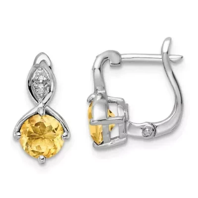 1.4 ct. t.w. Citrine and 0.08 ct. t.w. White Topaz Hinged Earrings in Rhodium-plated Sterling Silver