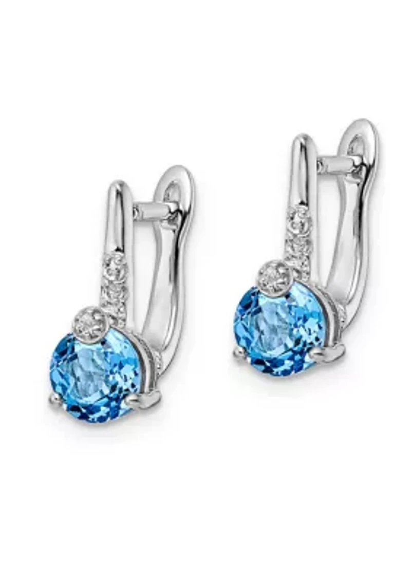 2.1 ct. t.w. Swiss Blue Topaz and White Topaz Circle Hinged Earrings in Rhodium-Plated Sterling Silver