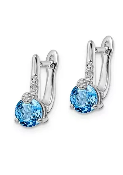 2.1 ct. t.w. Swiss Blue Topaz and White Topaz Circle Hinged Earrings in Rhodium-Plated Sterling Silver
