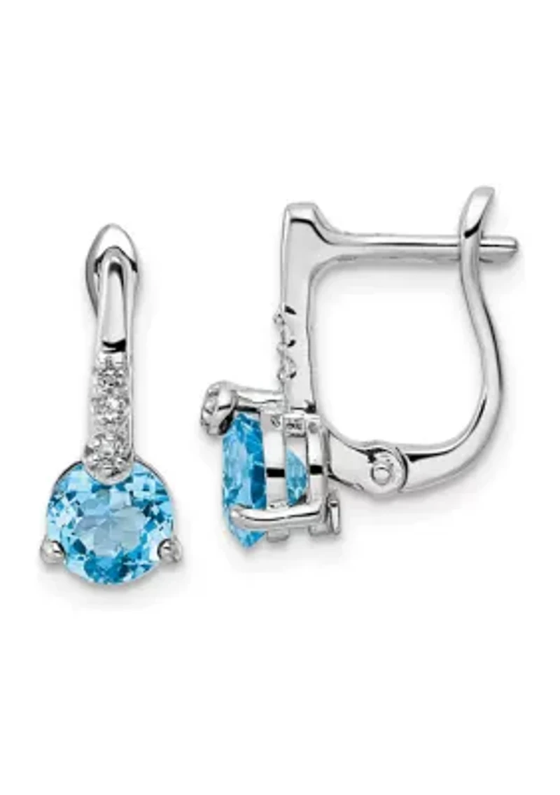 2.1 ct. t.w. Swiss Blue Topaz and White Topaz Circle Hinged Earrings in Rhodium-Plated Sterling Silver