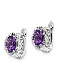 1.74 ct. t.w. Amethyst and White Topaz Oval Hinged Earrings in Rhodium-Plated Sterling Silver