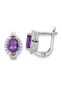 1.74 ct. t.w. Amethyst and White Topaz Oval Hinged Earrings in Rhodium-Plated Sterling Silver