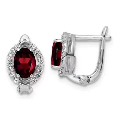 1.9 ct. t.w. Garnet and 3/8 ct. t.w. White Topaz Oval Hinged Earrings in Rhodium-plated Sterling Silver