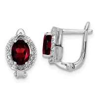 1.9 ct. t.w. Garnet and 3/8 ct. t.w. White Topaz Oval Hinged Earrings in Rhodium-plated Sterling Silver