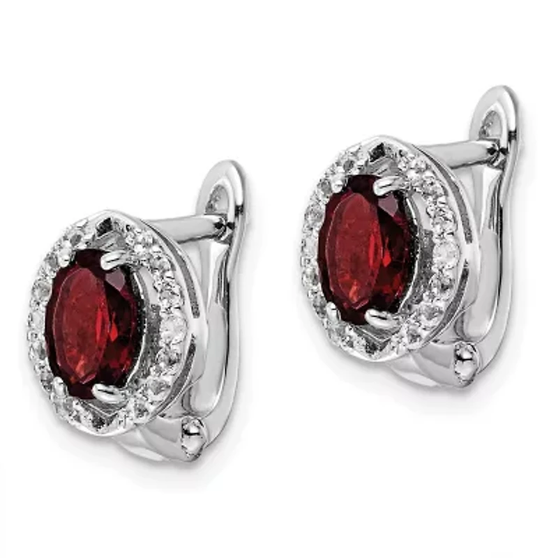 1.9 ct. t.w. Garnet and 3/8 ct. t.w. White Topaz Oval Hinged Earrings in Rhodium-plated Sterling Silver