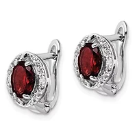 1.9 ct. t.w. Garnet and 3/8 ct. t.w. White Topaz Oval Hinged Earrings in Rhodium-plated Sterling Silver