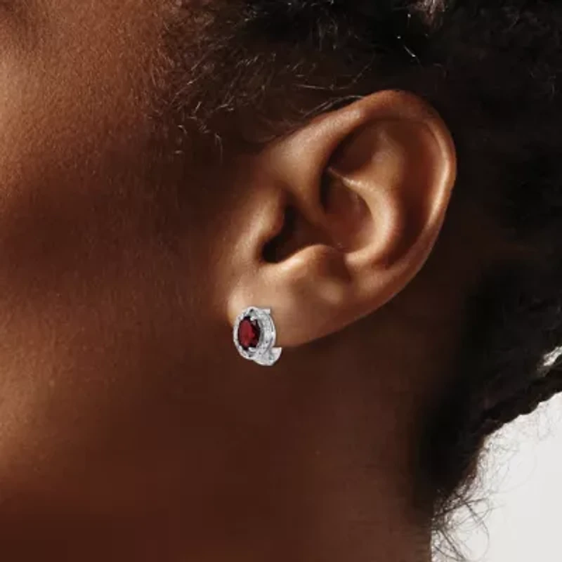 1.9 ct. t.w. Garnet and 3/8 ct. t.w. White Topaz Oval Hinged Earrings in Rhodium-plated Sterling Silver