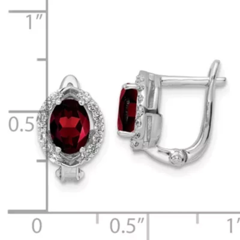 1.9 ct. t.w. Garnet and 3/8 ct. t.w. White Topaz Oval Hinged Earrings in Rhodium-plated Sterling Silver